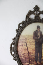 Vintage Italian Farmer In Field Oval Framed Print