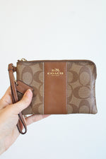 Coach Corner Zip Signature Coated Canvas Wristlet