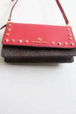 NEW Michael Kors Jet Set Charm Red & Brown Studded Phone Crossbody Bag