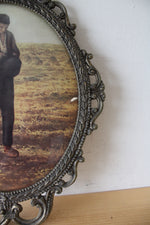 Vintage Italian Farmer In Field Oval Framed Print