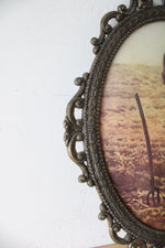 Vintage Italian Farmer In Field Oval Framed Print