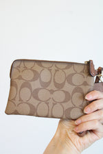 Coach Corner Zip Signature Coated Canvas Wristlet