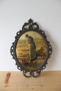 Vintage Italian Woman In Field Oval Framed Print