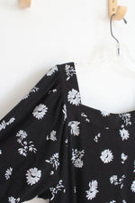 NEW Loft Black And White Square Neck Puff Sleeve Dress | M