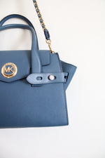 Michael Kors Carmen Flap Blue Leather Satchel