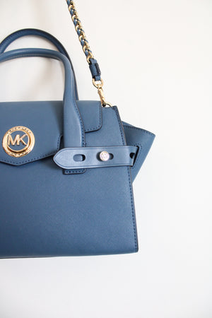 Michael Kors Carmen Flap Blue Leather Satchel