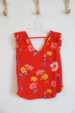 NEW LOFT Orange Floral Flutter Sleeveless Top | XXS Petite