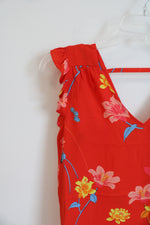 NEW LOFT Orange Floral Flutter Sleeveless Top | XXS Petite