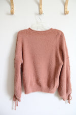 Judith March Sequined Turkey Cheers Dusty Pink Fuzzy Sweater | S