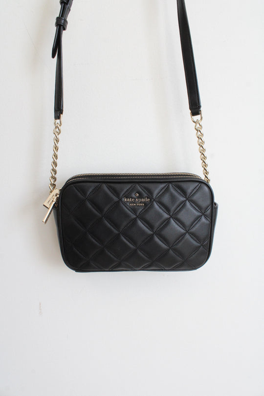 Kate Spade Natalia Black Quilted Double Zip Crossbody Bag