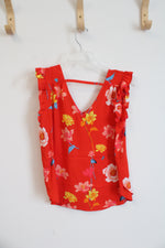 NEW LOFT Orange Floral Flutter Sleeveless Top | XXS Petite