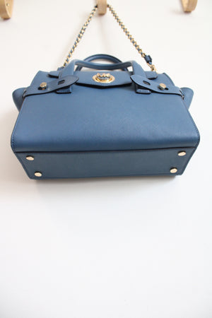 Michael Kors Carmen Flap Blue Leather Satchel