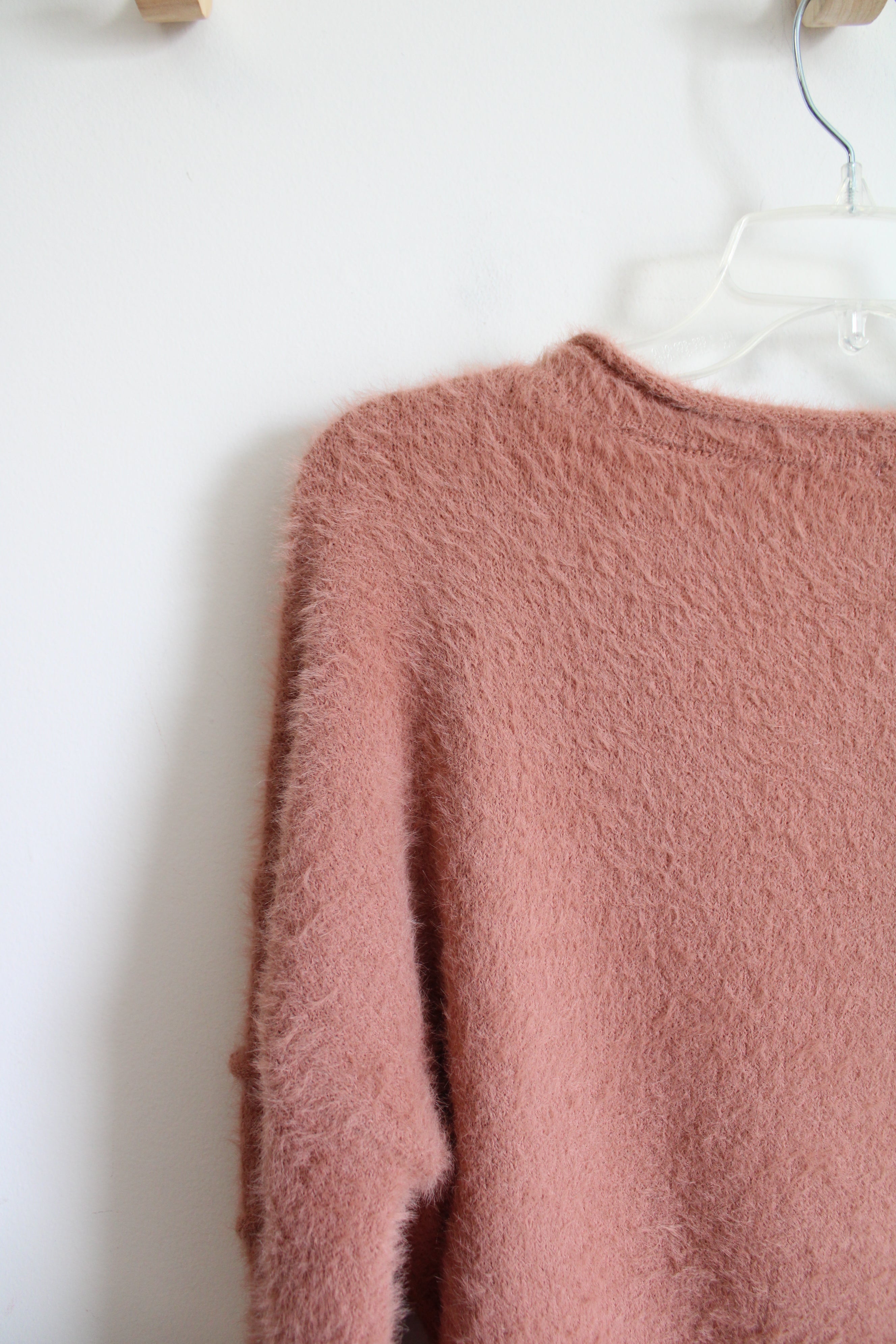 Judith March Sequined Turkey Cheers Dusty Pink Fuzzy Sweater | S