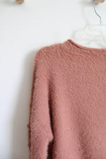Judith March Sequined Turkey Cheers Dusty Pink Fuzzy Sweater | S