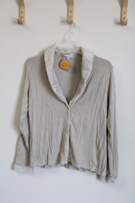NEW Fresh Produce Cotton Tan Fur Collar Cardigan | M