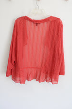 Connected Pink Lace Ruffle Lightweight Cardigan | 24W