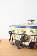 Tempations Blue Floral Ribbed Scalloped Edge Casserole Dish & Carrier