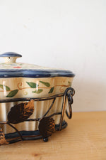 Tempations Blue Floral Ribbed Scalloped Edge Casserole Dish & Carrier