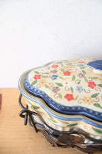 Tempations Blue Floral Ribbed Scalloped Edge Casserole Dish & Carrier