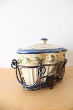 Tempations Blue Floral Ribbed Scalloped Edge Casserole Dish & Carrier