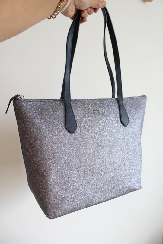Kate Spade Joeley Dusty Navy Glitter Large Tote Bag