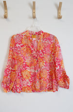 Ruby Rd. Pink & Orange Patterned Sheer Button Down Top | 16P