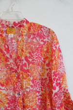 Ruby Rd. Pink & Orange Patterned Sheer Button Down Top | 16P