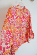 Ruby Rd. Pink & Orange Patterned Sheer Button Down Top | 16P