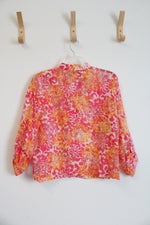 Ruby Rd. Pink & Orange Patterned Sheer Button Down Top | 16P