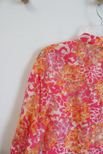 Ruby Rd. Pink & Orange Patterned Sheer Button Down Top | 16P