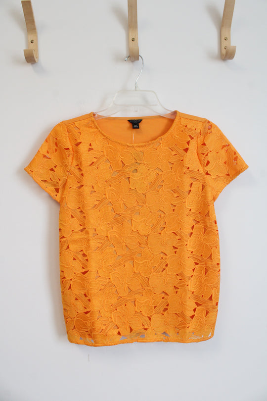 NEW Ann Taylor Orange Lace Overlay Top | XXS Petite