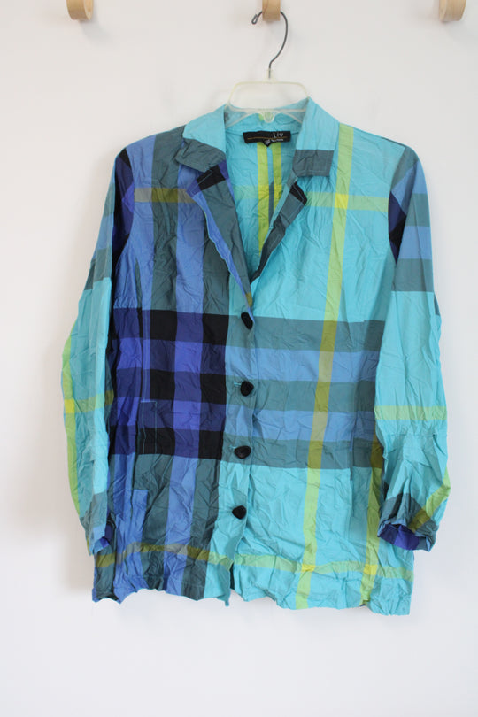 NEW Liv Blue & Green Plaid Windbreaker Jacket | XS