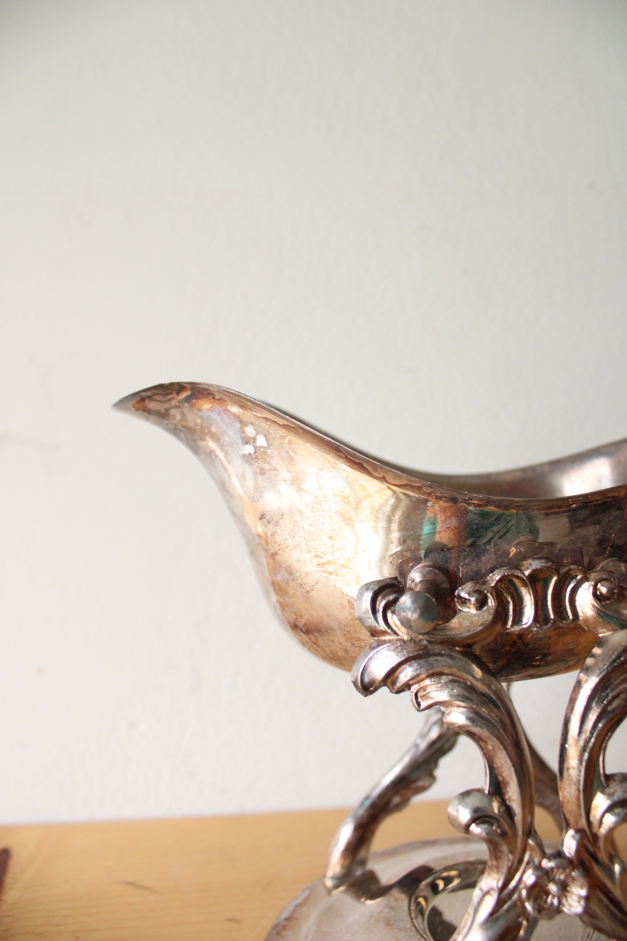 Vintage Silver Plated Gravy Boat & Warming Stand