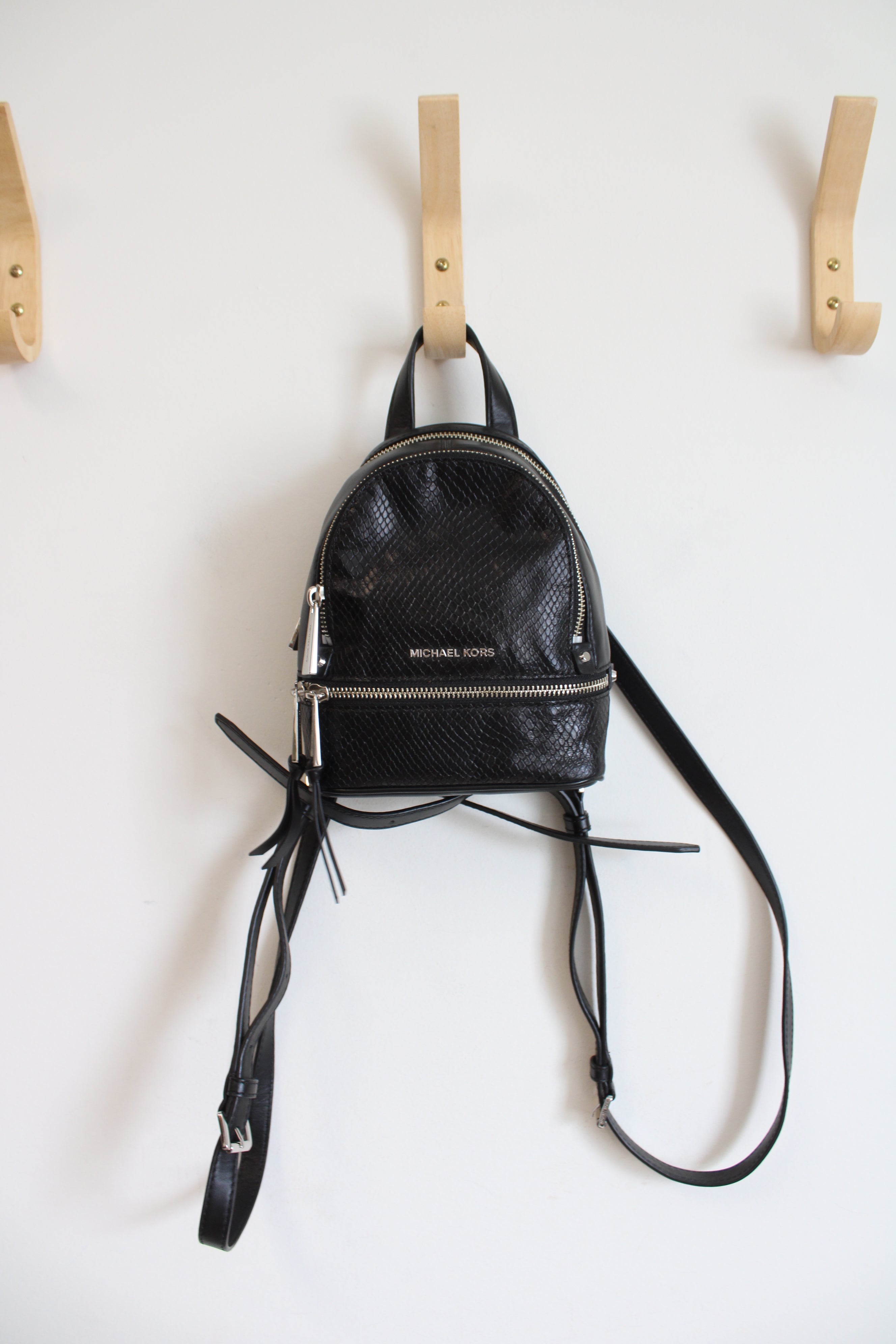 Michael Michael Kors, Rhea Mini Python-Embossed Leather Backpack, Black, One Size