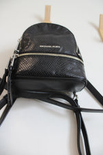 Michael Kors Rhea Mini Python-Embossed Black Leather Backpack