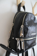 Michael Kors Rhea Mini Python-Embossed Black Leather Backpack