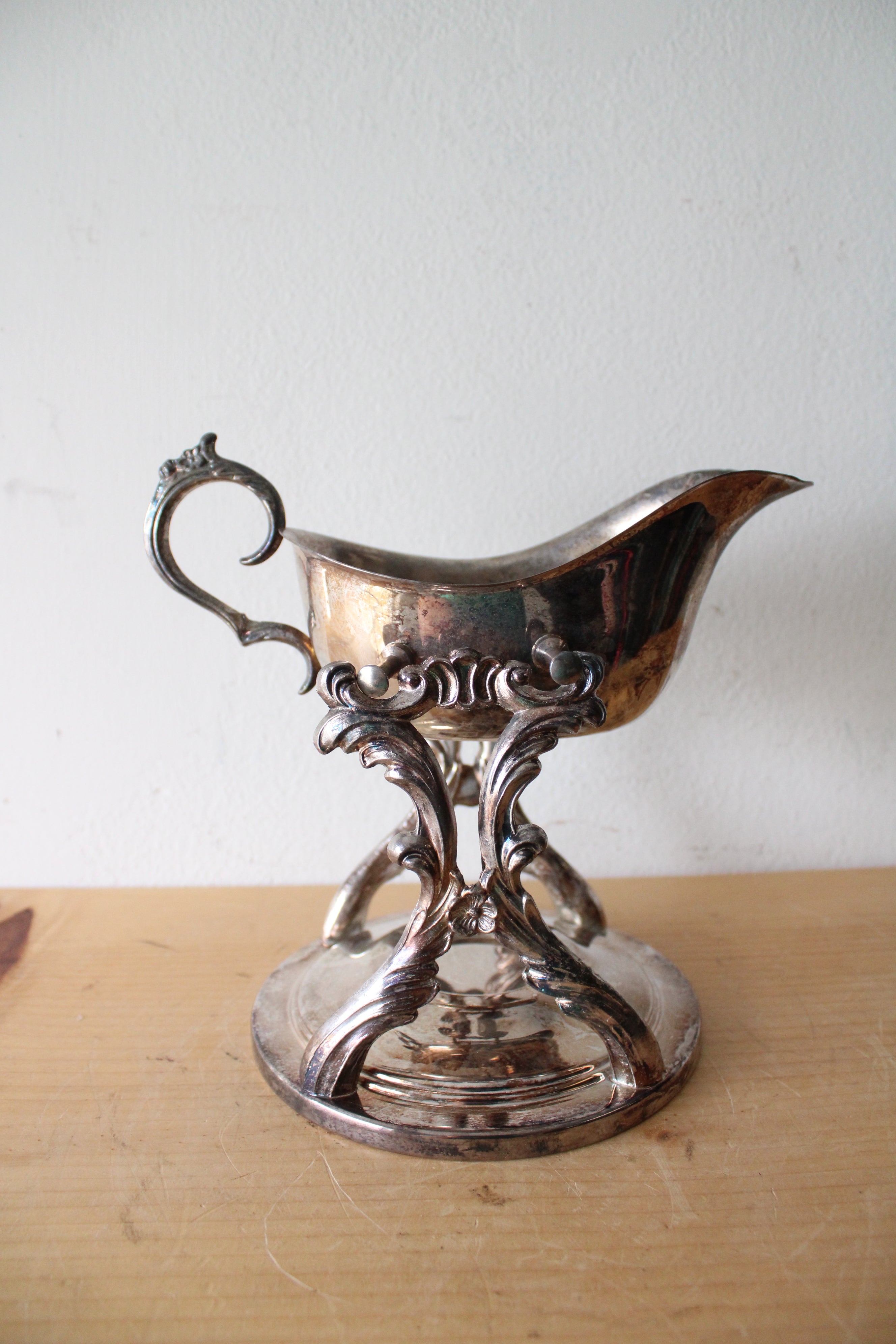 Vintage Silver Plated Gravy Boat & Warming Stand