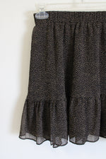 LOFT Black Olive Green Patterned Chiffon Skirt | XS