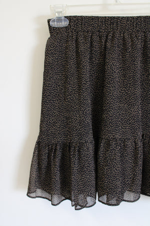 LOFT Black Olive Green Patterned Chiffon Skirt | XS