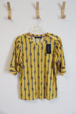 NEW Tommy Hilfiger Yellow Black & White Rope Patterned Top | M
