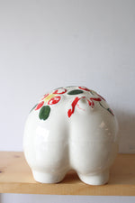 Vintage Hand Painted Red Flower & Bow Ceramic Piggy Bank