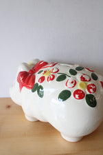 Vintage Hand Painted Red Flower & Bow Ceramic Piggy Bank