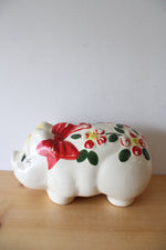 Vintage Hand Painted Red Flower & Bow Ceramic Piggy Bank