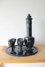 Vintage Black Gray Marble Sake Decanter & Mini Goblet Tray Set