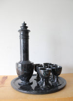 Vintage Black Gray Marble Sake Decanter & Mini Goblet Tray Set
