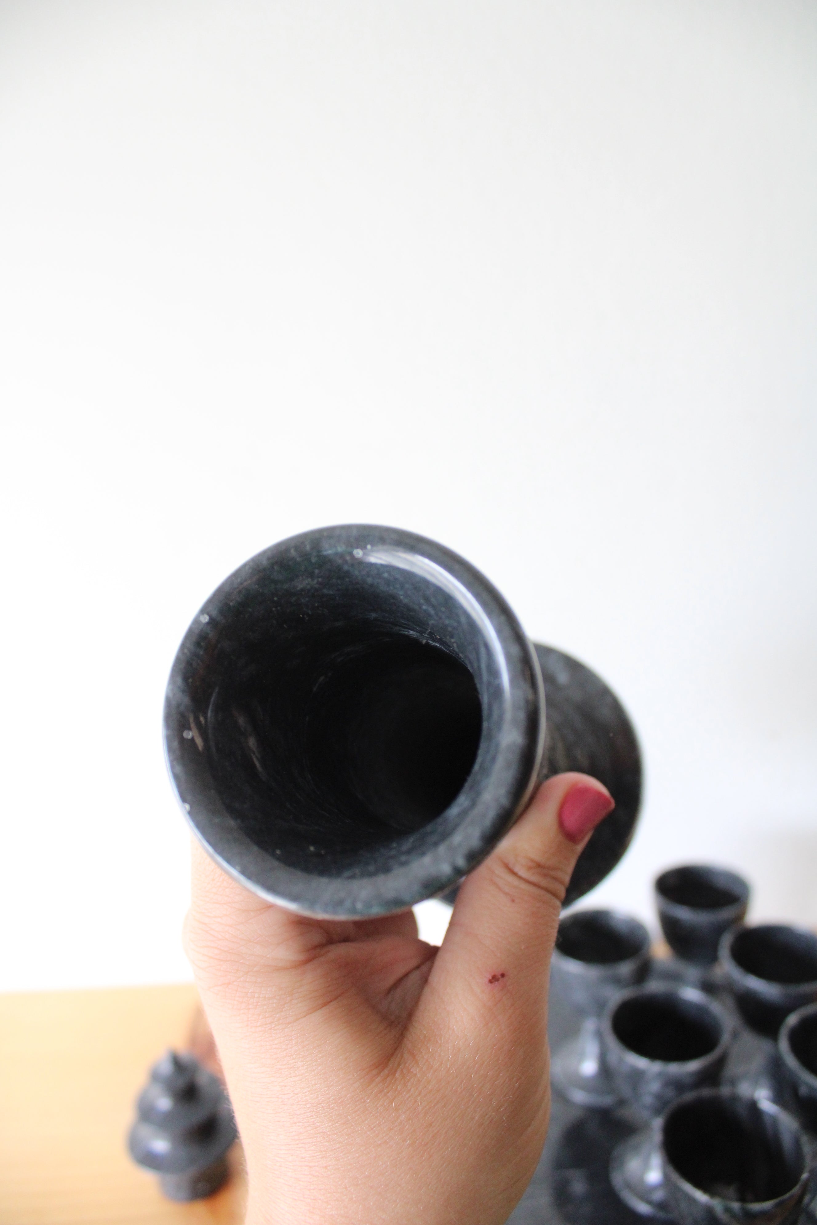 Vintage Black Gray Marble Sake Decanter & Mini Goblet Tray Set