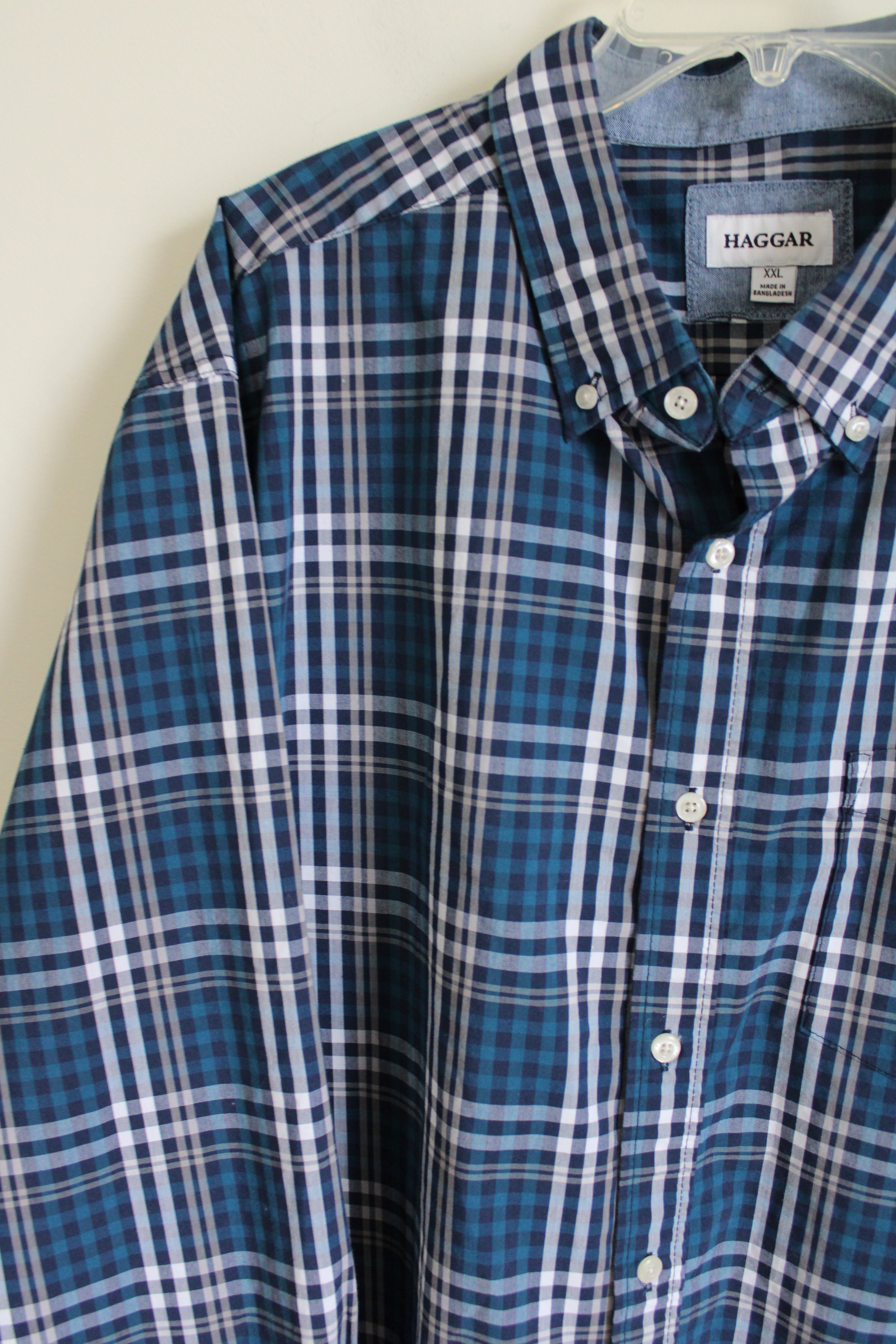 Haggar Blue Plaid Button Down Shirt | XXL