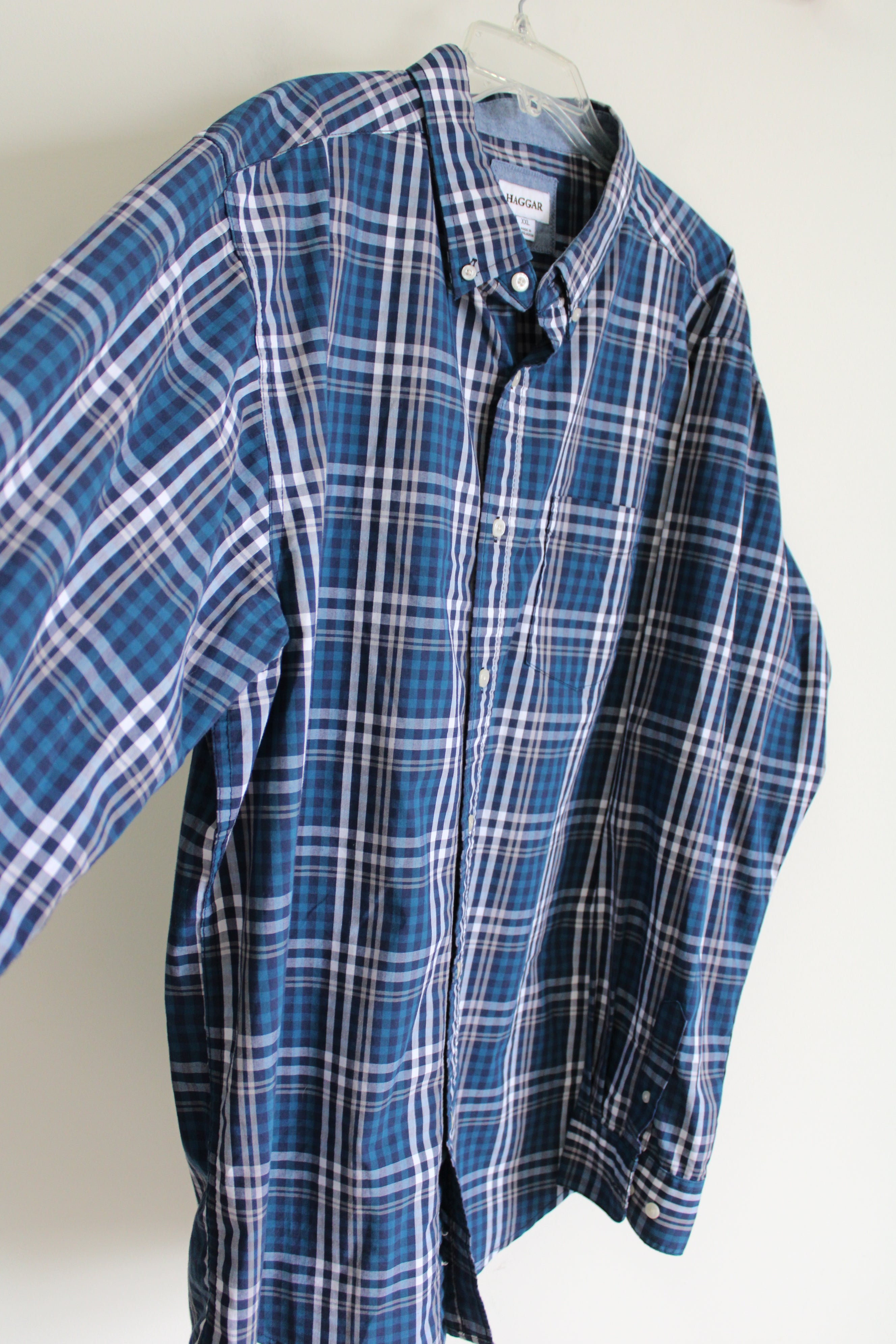 Haggar Blue Plaid Button Down Shirt | XXL