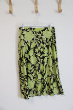 Evan-Picone Black Label Green & Black Floral White Dotted Skirt | M