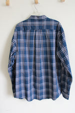 Haggar Blue Plaid Button Down Shirt | XXL